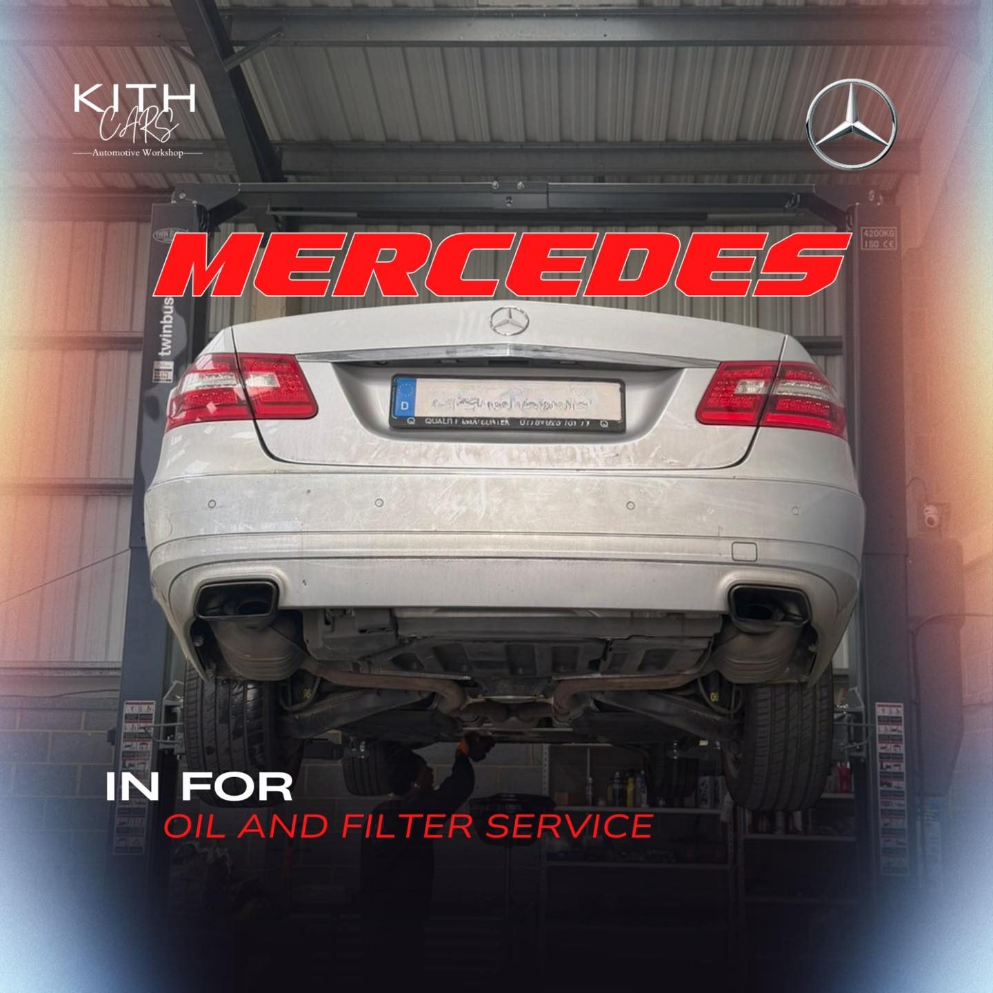 Mercedes in for an oil and filter service at KITH Cars Garage & Bodyworks, Hackbridge
