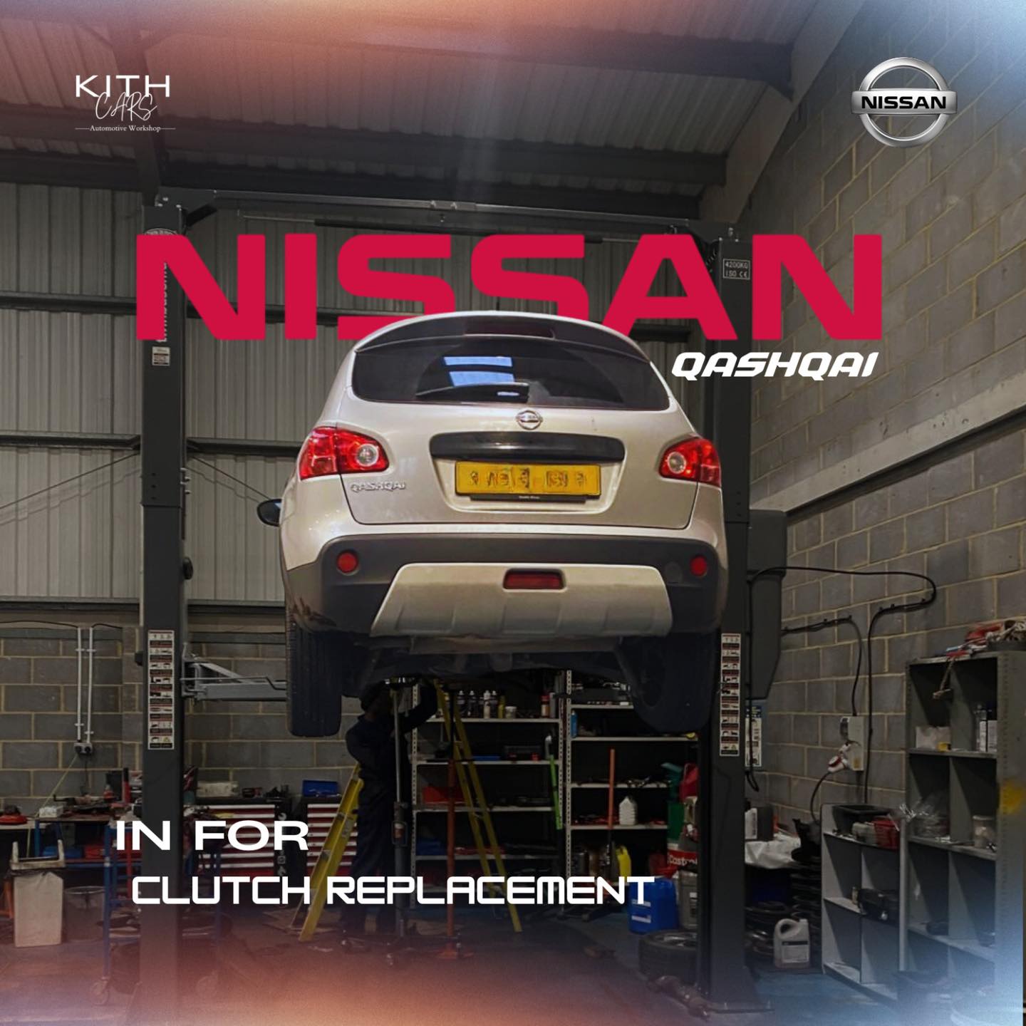 Nissan Qashqai on lift for clutch replacement